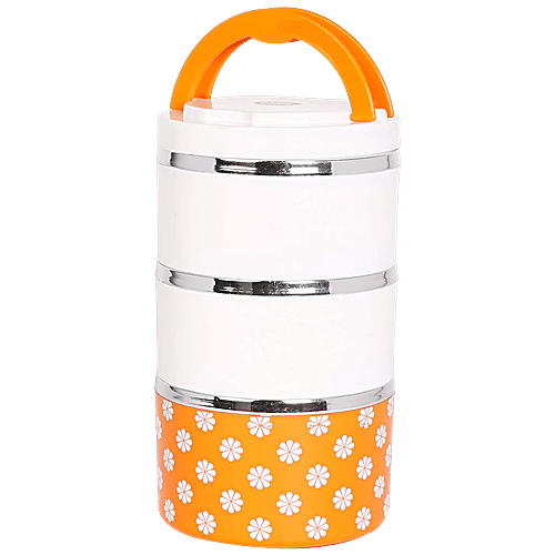 Jayco Designer Layers Lunch Box - Venice 3, Insulated, Stainless Steel Inner, Keeps Food Warm & Fresh, Orange, 1.5 l  
