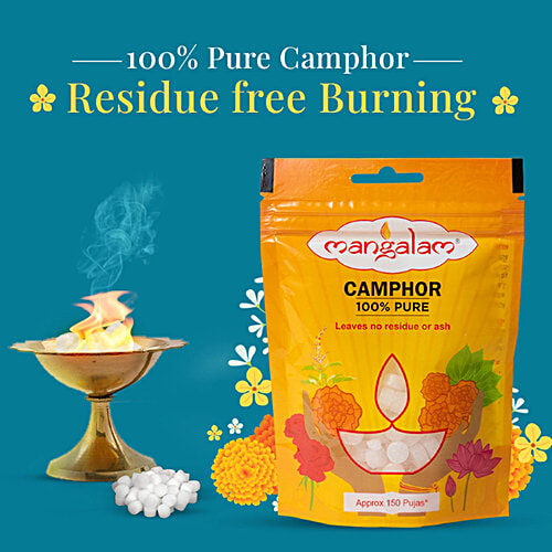 Mangalam Camphor - Small, Round, 100 g Pouch Pure Camphor
Residue-free Burning