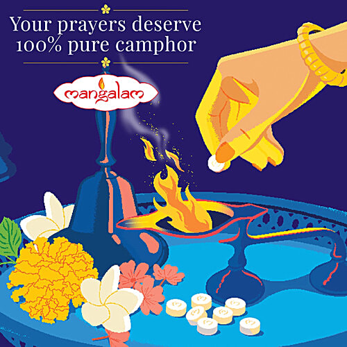 Mangalam Camphor - Small, Round, 100 g Pouch Pure Camphor
Residue-free Burning