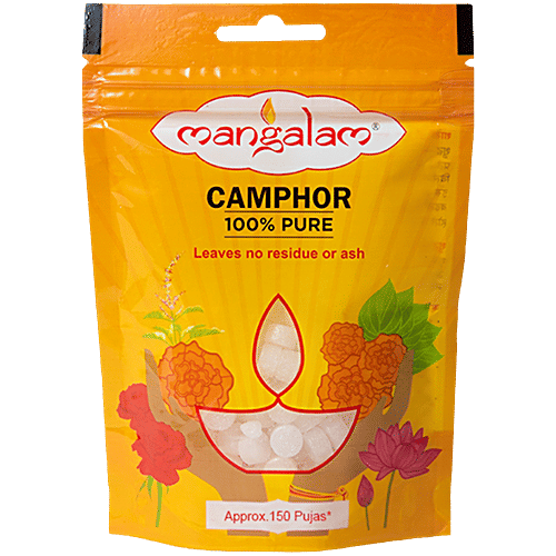Mangalam Camphor - Small, Round, 100 g Pouch Pure Camphor
Residue-free Burning