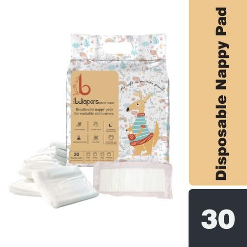 Bdiapers Chemical Free Disposable Nappy Pads - No Fragrance & Dye, Self-Sticking, Medium, 30 pcs Bag 