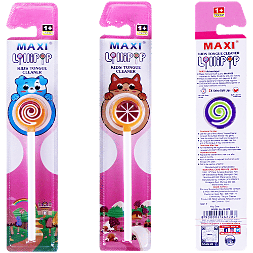 MAXI Lollipop Tongue Cleaner For Kids - Easy To Use, Dual-Action Multi-Layer Design, 2 pcs (Buy 1 Get 1 Free)