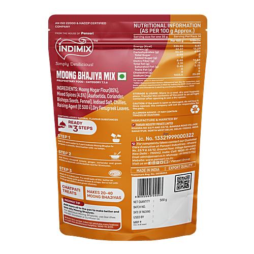 Indimix Moong Bhajiya Mix - Ready To Cook, 500 g  