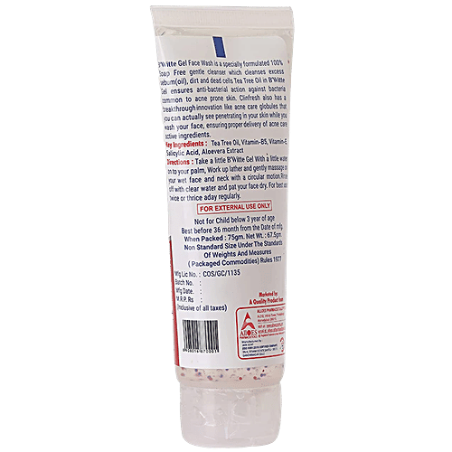 Alloes BWitte Gel Face Wash - Daily Cleansing, Suitable For Oily & Acne Prone Skin, 75 g Tube