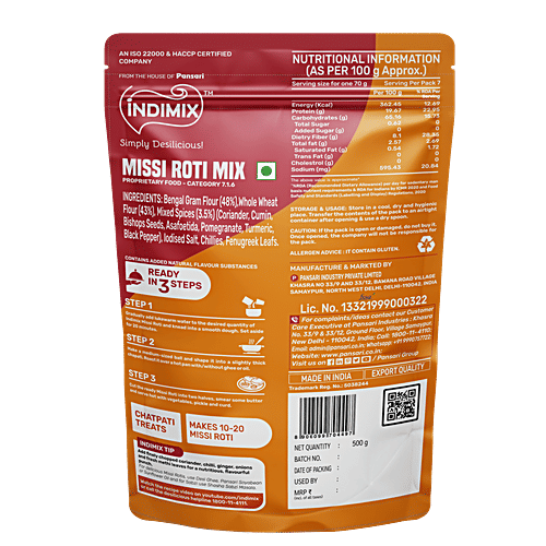 Indimix Missi Roti Mix - Ready To Cook, Protein Rich, 500 g  