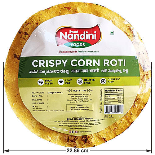SWAD NANDINI FOODS Crispy Corn Roti - High In Fibre, Gluten-Free, Suitable For Diabetic Diets, 10 pcs Pouch 