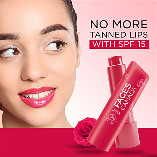 Faces Canada Color Balm - SPF 15, 12 Hrs Moisture, For Dry, Chapped Lips, 4.8 g Rose Petal 
