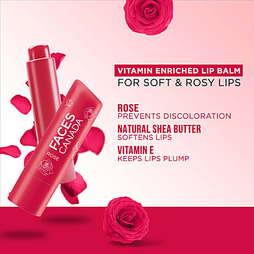 Faces Canada Color Balm - SPF 15, 12 Hrs Moisture, For Dry, Chapped Lips, 4.8 g Rose Petal 