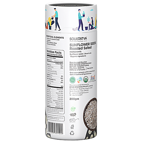 SOUL TATVA Sunflower Seeds Roasted Salted - Crunchy, Fibre, Nutrient Rich, 200 g Jar 