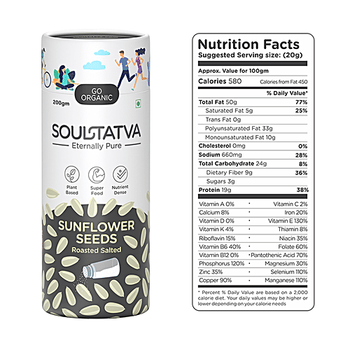 SOUL TATVA Sunflower Seeds Roasted Salted - Crunchy, Fibre, Nutrient Rich, 200 g Jar 