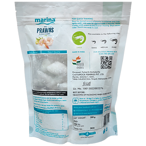 Marina Raw Prawns - Large, De-veined & Cleaned, Premium Quality, 300g  