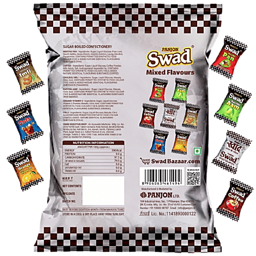 Swad Mix Fruit Assorted Candy - Kaccha Aam, Imli, Orange, Coffee, Cola, Pan Toffee Pack, 180 g (50 pcs) 