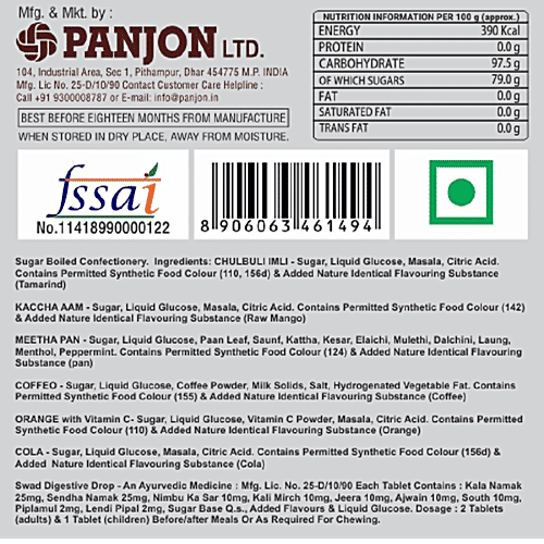 Swad Mix Fruit Assorted Candy - Kaccha Aam, Imli, Orange, Coffee, Cola, Pan Toffee Pack, 180 g (50 pcs) 