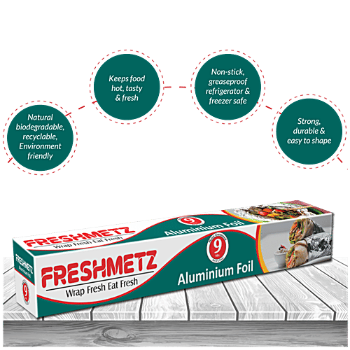 Freshmetz Aluminium Foil Wrap - Hygienic Wrapping Medium, 9 mtr  