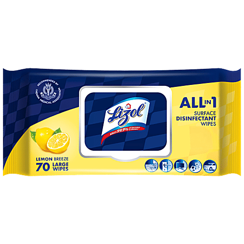 Lizol Disinfectant & Cleaning Multi-Surface Wipes, Lemon Breeze, 70 Wipes  