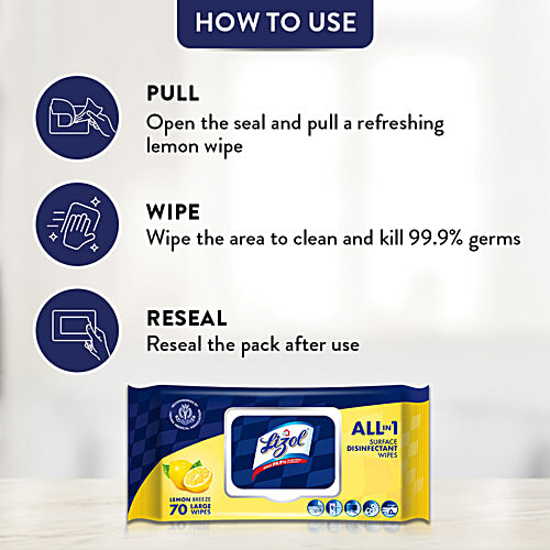 Lizol Disinfectant & Cleaning Multi-Surface Wipes, Lemon Breeze, 70 Wipes  