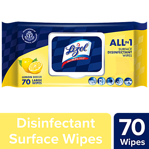 Lizol Disinfectant & Cleaning Multi-Surface Wipes, Lemon Breeze, 70 Wipes  