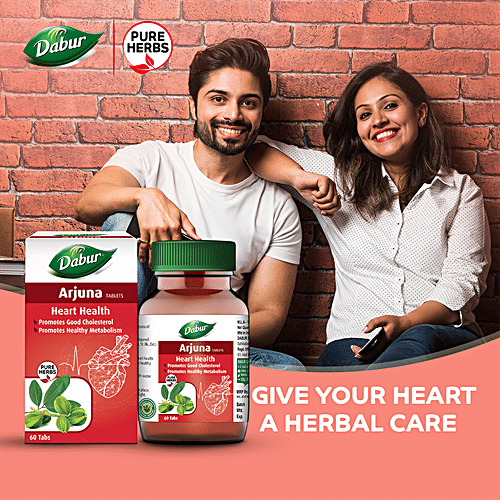 Dabur Pure Herbs Arjuna Tablets - Heart Health, Ayurvedic, Promotes Good Cholesterol, Overall Wellness, 60 pcs Bottle 