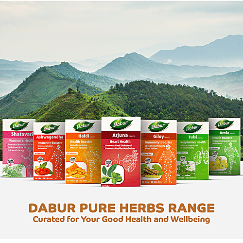 Dabur Pure Herbs Arjuna Tablets - Heart Health, Ayurvedic, Promotes Good Cholesterol, Overall Wellness, 60 pcs Bottle 