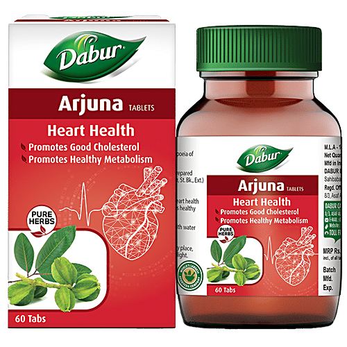 Dabur Pure Herbs Arjuna Tablets - Heart Health, Ayurvedic, Promotes Good Cholesterol, Overall Wellness, 60 pcs Bottle 