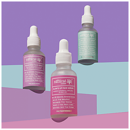 Natural Vibes Glow 'd Up Face Serum With Plant Based Niacinamide, Vitamin C For Clear, Bright & Glowing Skin, 30 ml  