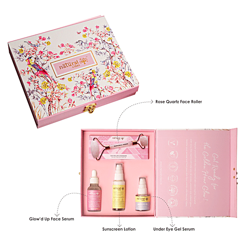 Natural Vibes Natural Vibes Glow Getter Gift Set With Rose Quartz Face Roller, Sunscreen Lotion, Glowd Up Serum & Under Eye Gel Serum, 1 pc (Set of 4) 