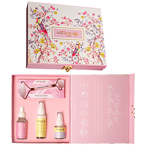 Natural Vibes Natural Vibes Glow Getter Gift Set With Rose Quartz Face Roller, Sunscreen Lotion, Glowd Up Serum & Under Eye Gel Serum, 1 pc (Set of 4) 
