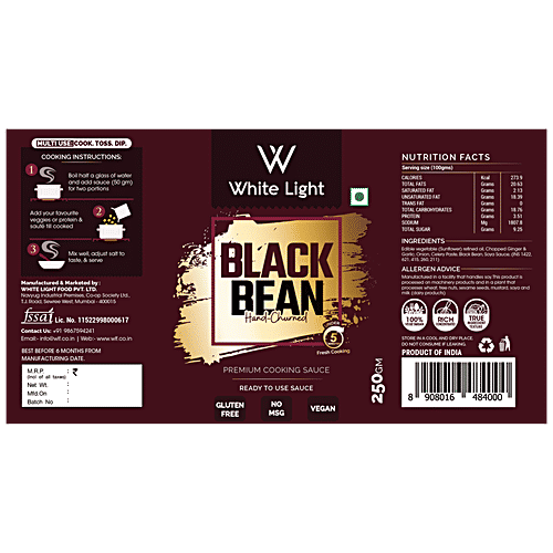 White Light  Black Bean Sauce - Authentic, Premium, Hand-Churned, For Cooking, Dips, Spread, 250 g  