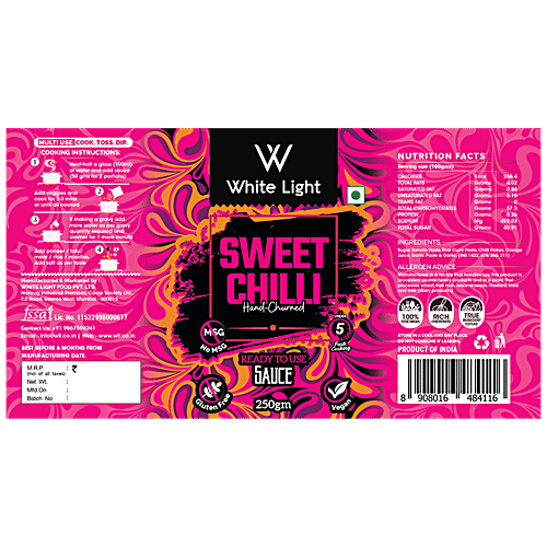 White Light  Sweet Chilli Sauce - Authentic, Premium, Hand-Churned, For Cooking, Dips, Spread, 250 g  