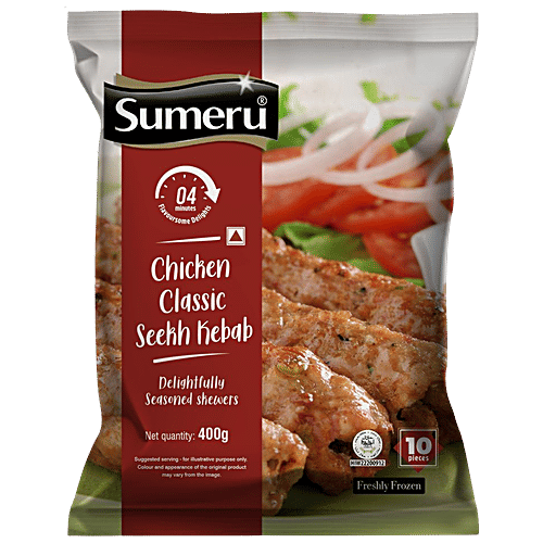 Sumeru Chicken Classic Seekh Kebab - Delightfully Seasoned Skewers, Ready To Cook, 400 g  