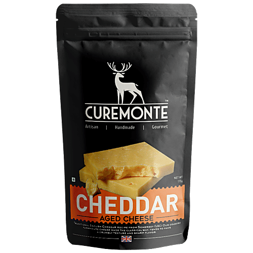 CUREMONTE Cheddar- Aged , Artisan, Handmade, Gourmet Cheese, For Italian Recipes, Snacks, 175 g  
