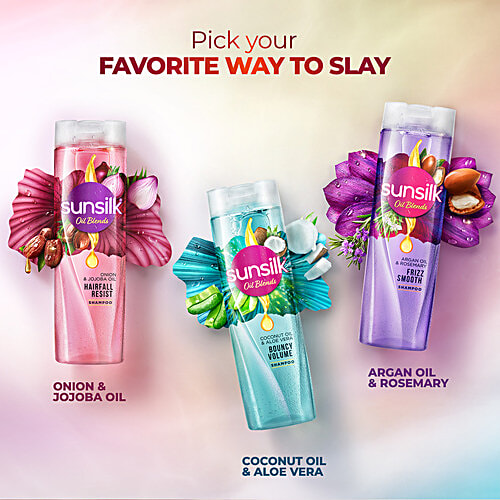 Sunsilk Onion & Jojoba Oil Blends Shampoo, 370 ml  Hairfall Resist Shampoo, 0% Added Parabens