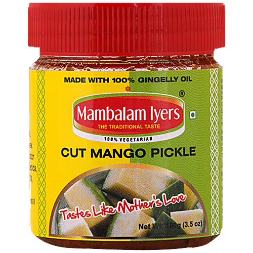 Mambalam Iyers Cut Mango Pickle - Made With Gingelly Oil, Sweet, Tangy, Spicy, No Preservatives, 100 g Bottle 