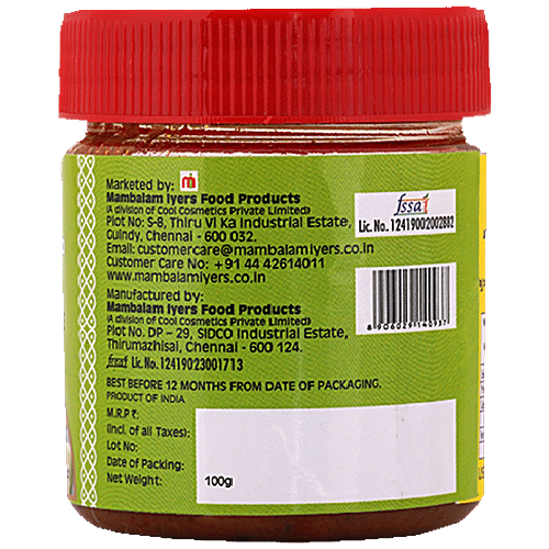 Mambalam Iyers Cut Mango Pickle - Made With Gingelly Oil, Sweet, Tangy, Spicy, No Preservatives, 100 g Bottle 