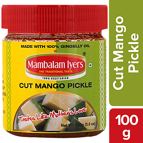 Mambalam Iyers Cut Mango Pickle - Made With Gingelly Oil, Sweet, Tangy, Spicy, No Preservatives, 100 g Bottle 