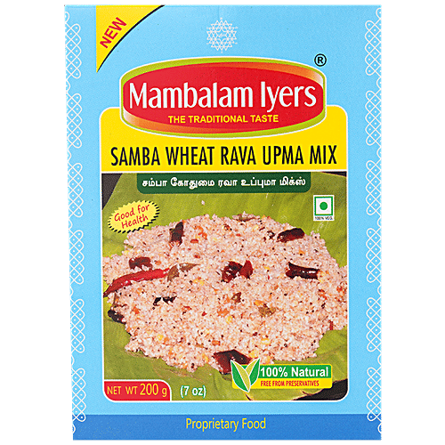 Mambalam Iyers Samba Wheat Rava Upma Mix - Natural, Spice Mix, No Preservatives, 200 g Box