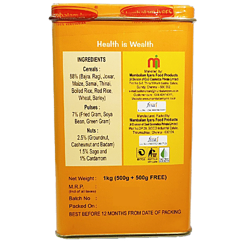 Mambalam Iyers Nutrition Mix - Bajra, Ragi, Jowar, Rich In Protein & Fibre, No Added Sugar, 500 g (Get 500 g Extra Free)