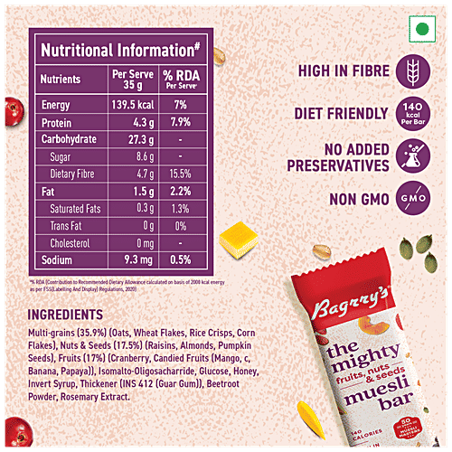 Buy Bagrrys The Mighty Muesli Bars Fruits, Nuts & Seeds, Wholesome