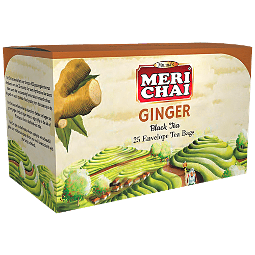 Meri Chai Ginger Black Tea - Rich In Antioxidants, 50 g (25 Envelope Bags x 2 g each)
