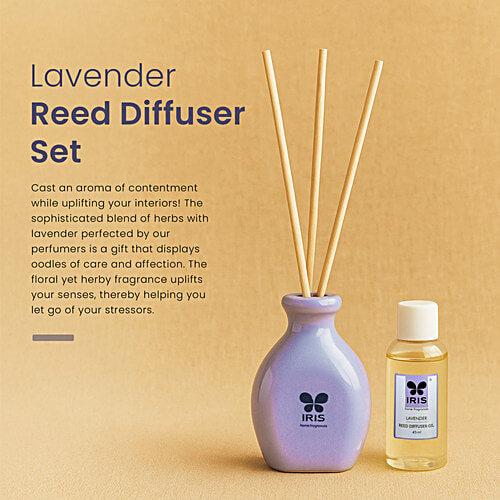 Iris Fragrance Oil Lavender Reed Diffuser Set, 3 pcs 60 ml Oil, 6 Rattan Reeds,1 Ceramic Pot) Calming Lavender
Serene Ambiance