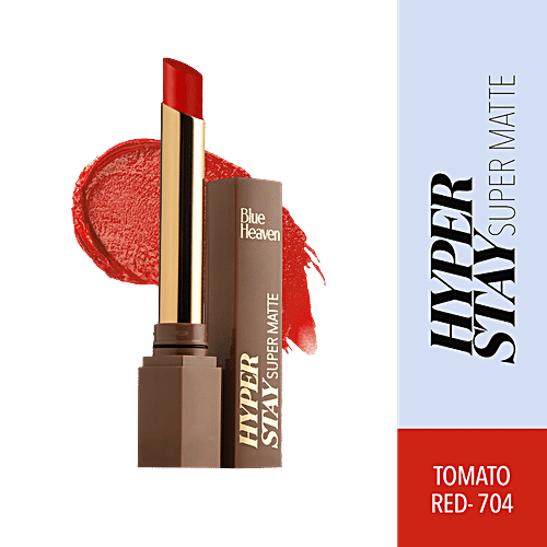 Blue Heaven Hyperstay Super Matte Lipstick - Non-transferable Formula, Long Lasting Stay, 2.2 g Tomato Red, 704