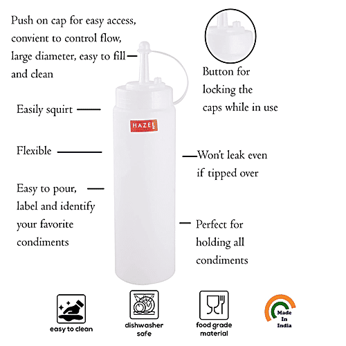 Hazel Squeeze Bottle/Sauce Dispenser With Cap - Easy To Use, Leakproof, 760 ml  