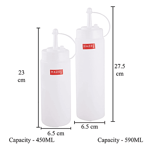 Hazel Squeeze Bottle/Sauce Dispenser Set With Cap - Easy To Use, Leakproof, 2 pcs  