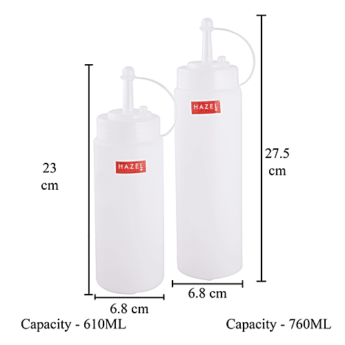 Hazel Squeeze Bottle/Sauce Dispenser Set With Cap - Easy To Use, Leakproof, 2 pcs  