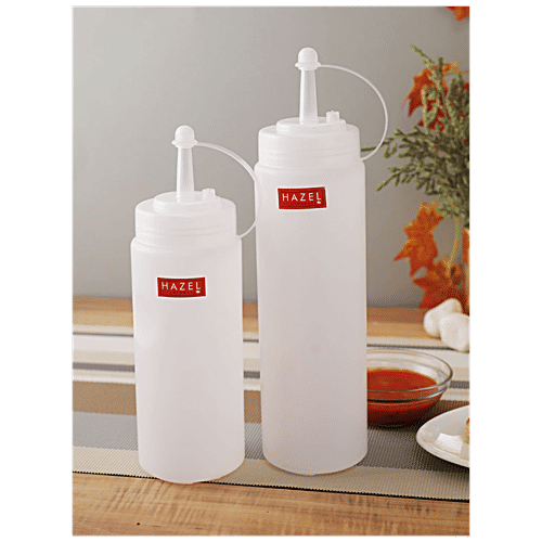 Hazel Squeeze Bottle/Sauce Dispenser Set With Cap - Easy To Use, Leakproof, 2 pcs  