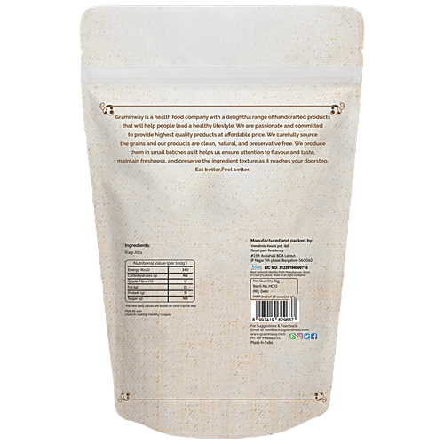 Graminway Ragi Atta /Finger Millet Flour - Gluten Free, Healthy , Fibre Rich, For Sweet & Savoury Recipes, 1 kg  