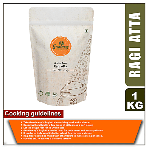 Graminway Ragi Atta /Finger Millet Flour - Gluten Free, Healthy , Fibre Rich, For Sweet & Savoury Recipes, 1 kg  