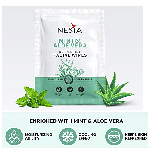 NESTA Mint & Aloe Vera Refreshing Facial Wipes - Soothing & Gentle, 10 pcs  