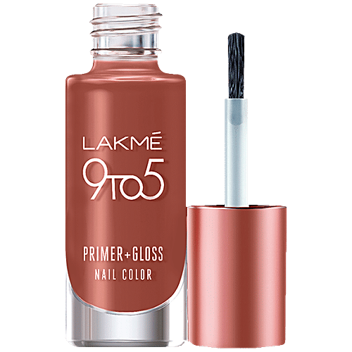 Lakme 9To5 Primer + Gloss Nail Colour, 6 ml Brown Latte Quick Drying Nail Colour, Intense Glossy Shine, Long Lasting Colour