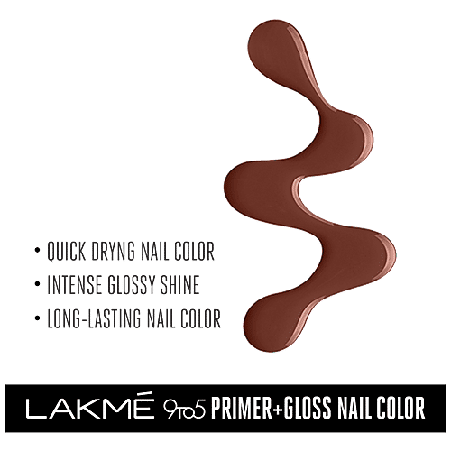Lakme 9To5 Primer + Gloss Nail Colour, 6 ml Brown Latte Quick Drying Nail Colour, Intense Glossy Shine, Long Lasting Colour